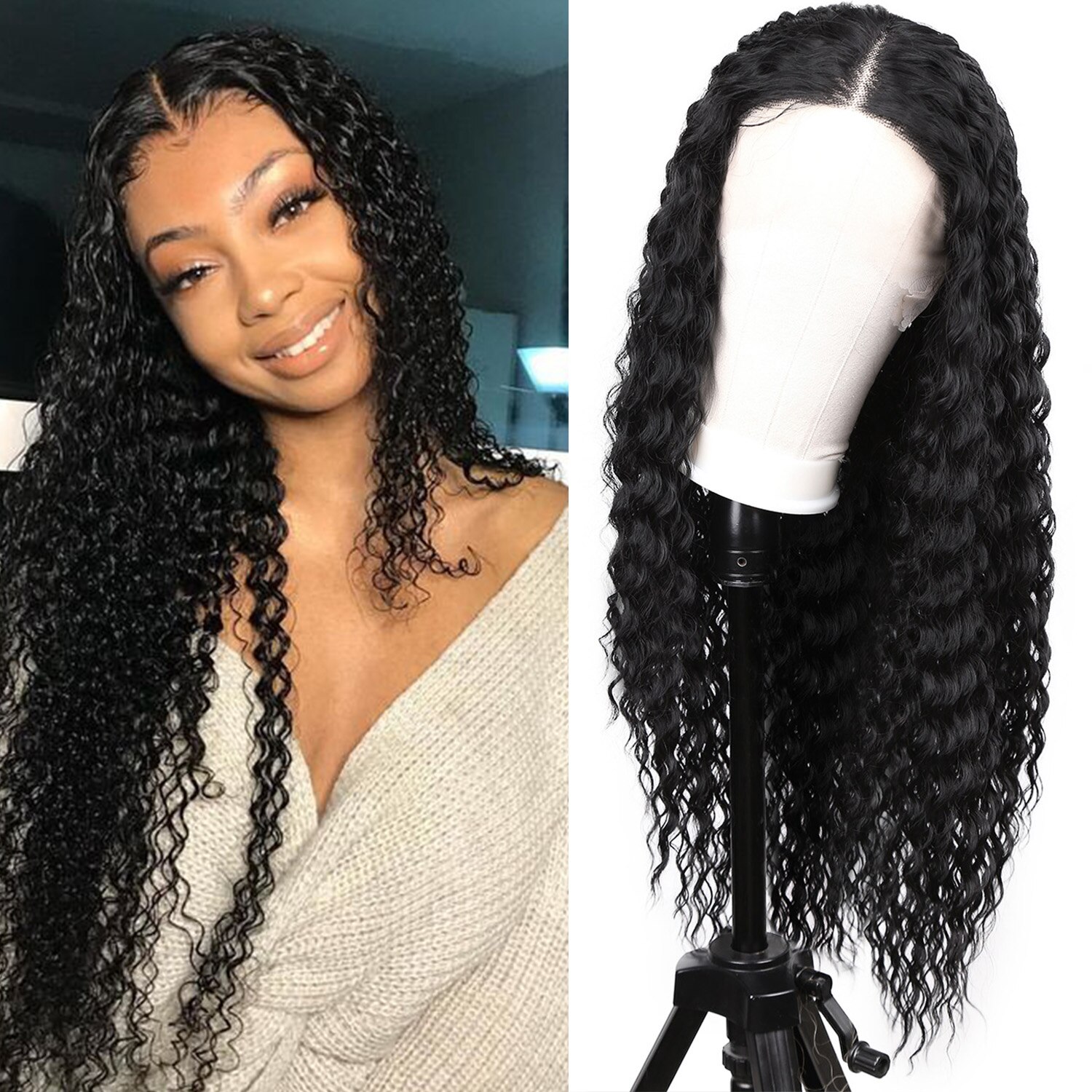 Hanne Kinky Curly Long Black Lace Front Wigs For B..
